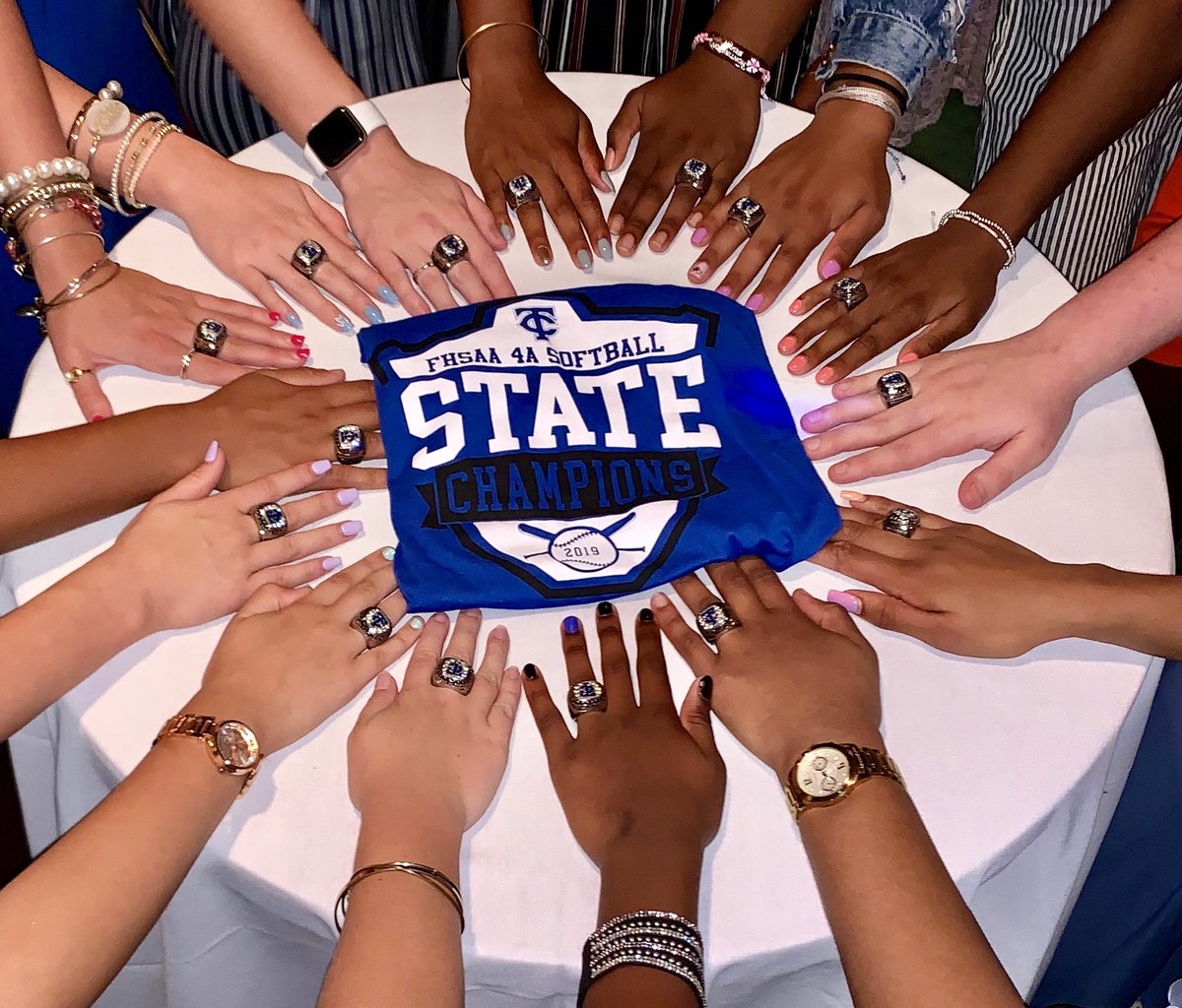 TCA_Softball's tweet photo. So we kinda did a thing tonight!! @Jostens @BSNSports_NoFL #ringseason  #StateChamps #Unbreakable https://t.co/XfR3YJV0gw