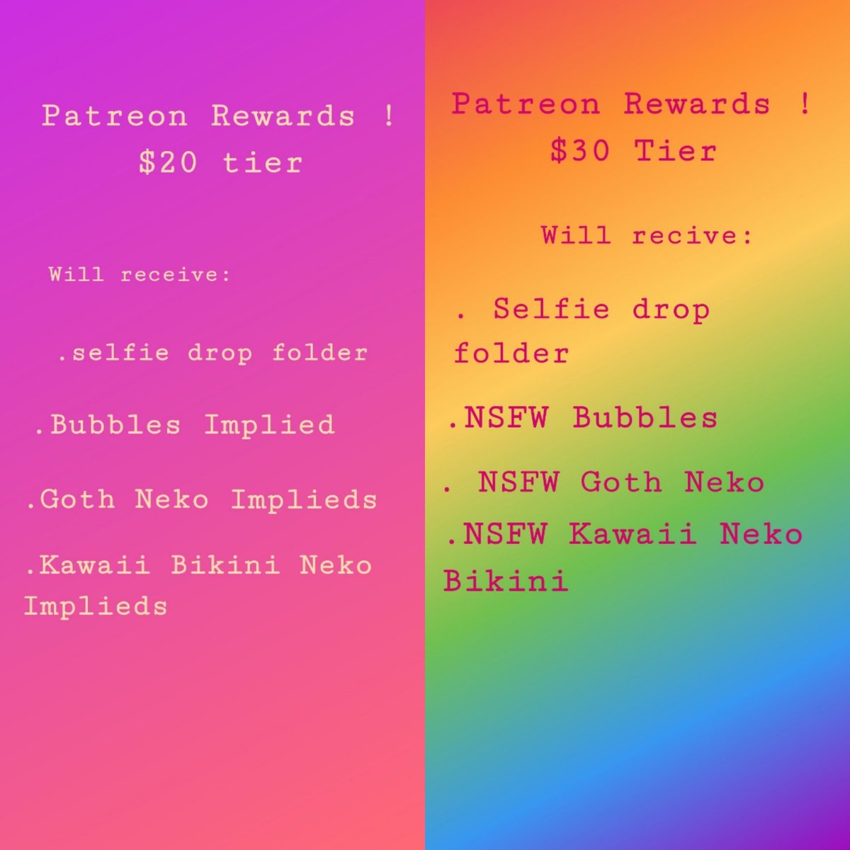 KittyChibiChan's tweet photo. Here's my deals for patreon this month ๐
Message me for more info !
#patreonrewads #patreondeals #dealsofaugust #deals #patreoncreator #patreon #sets #nsfwsets https://t.co/pU81ZUtAzl