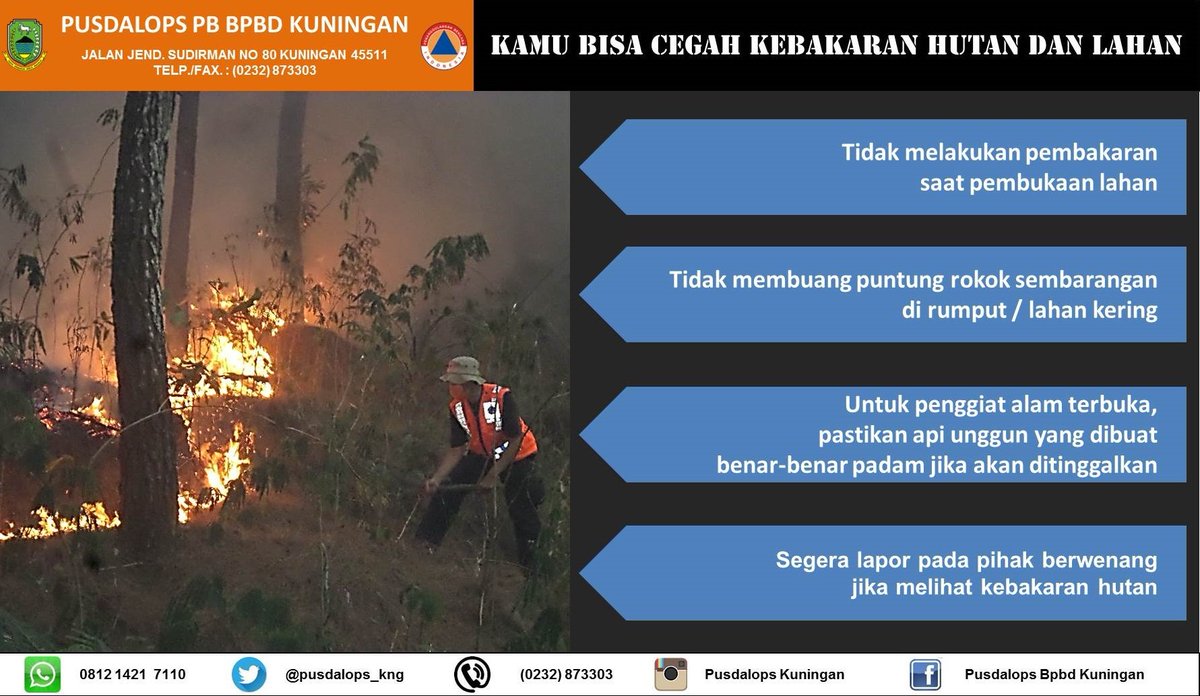 pusdalops_kng's tweet photo. MAri Kita Cegah Kebakaran Hutan &amp; Lahan
#KitaJagaAlamJagaKita #BudayaSadarBencana #SiapUntukSelamat https://t.co/zLFsBjaZaZ