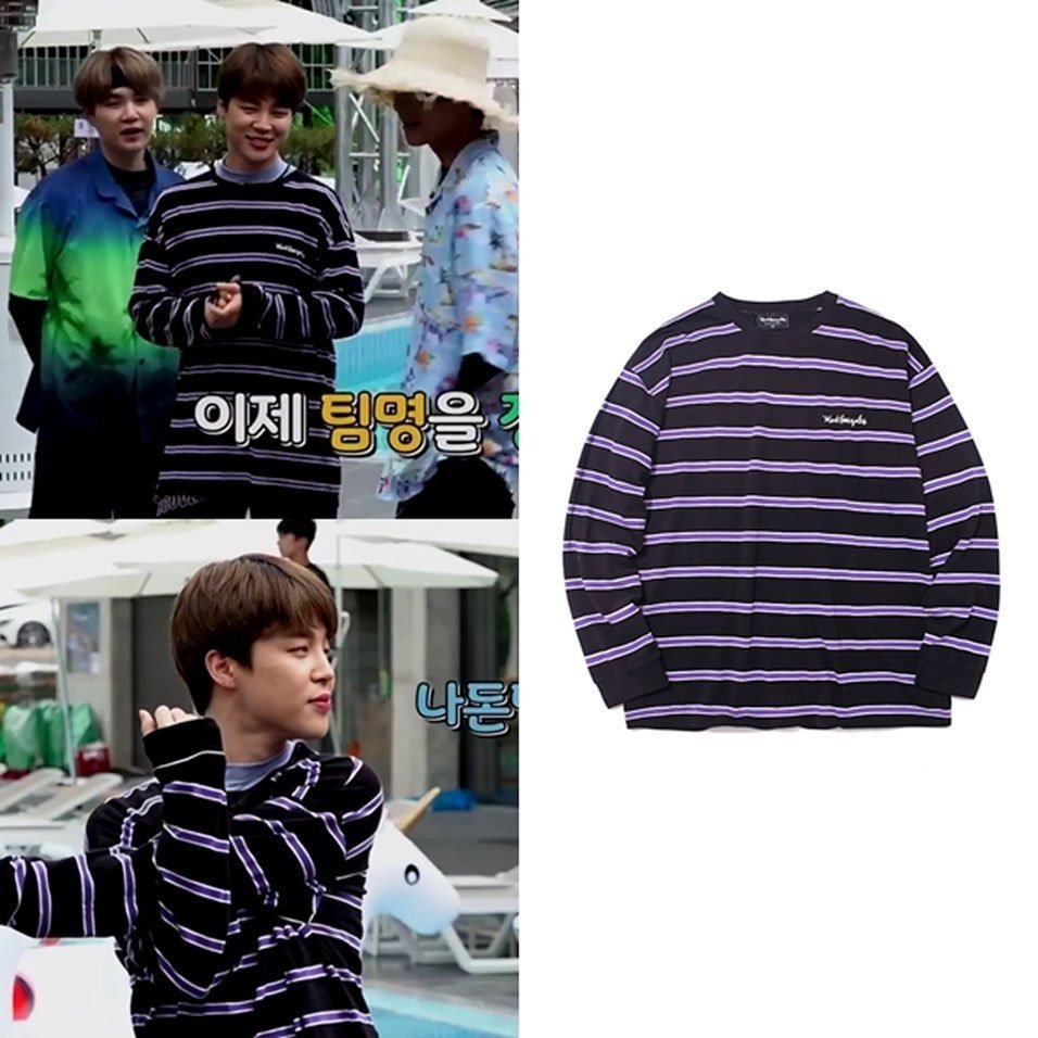 ▶ 셀럽 : BTS 지민
▶ 어디 : 달려라 방탄 83회
▶ 브랜드 : 마크 곤잘레스 (MARK GONZALES)
▶ 모델명 : MG STRIPED LONG SLEEVE TEE BLACK
▶ 가격 : 43,000원
▶ 링크 : markgonzales.co.kr/product/mg-str…