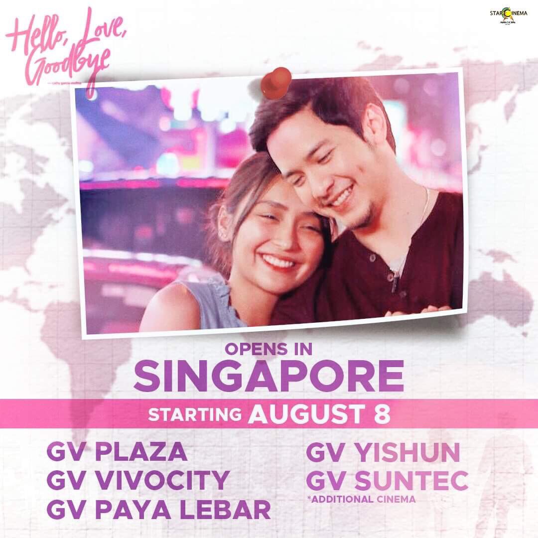 StarCinema's tweet photo. Another cinema has been added in Singapore! #HelloLoveGoodbye opens in these SG cinemas starting Aug. 8! #HelloLoveWorldwide #HelloLoveYou2 https://t.co/5nyUn3dptu