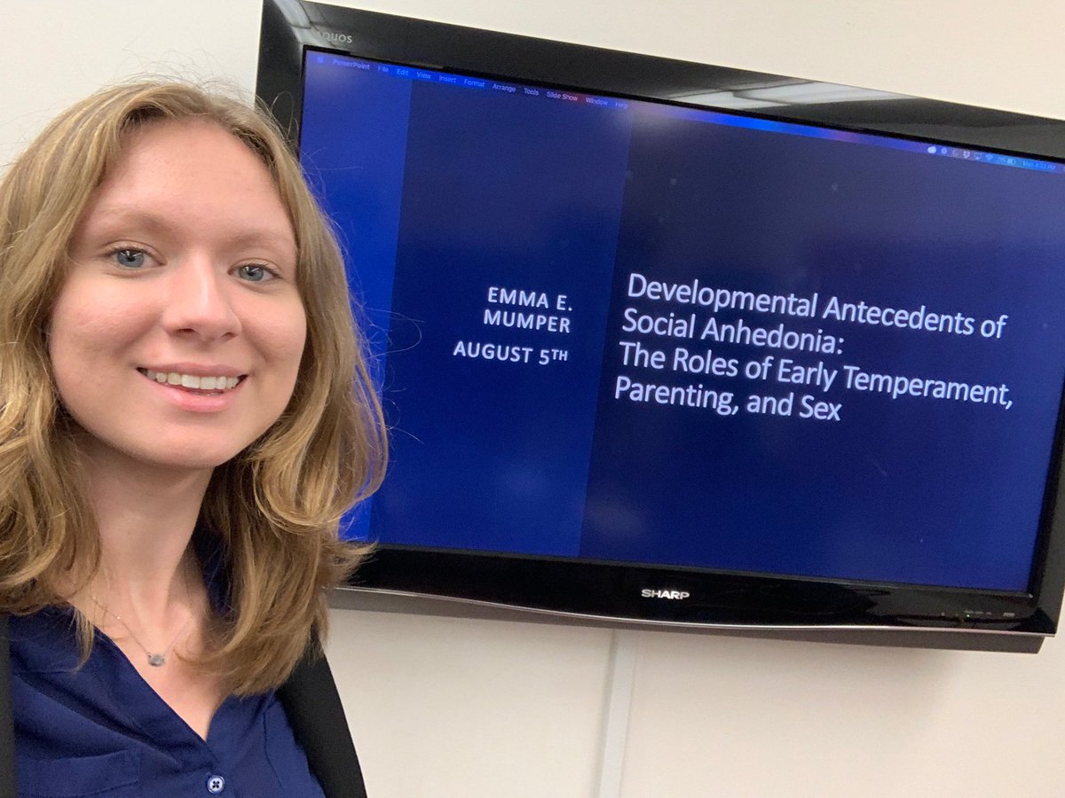 Emma_Mumper's tweet photo. Successfully defended my specialties project examining antecedents of social anhedonia in adolescence! One step closer to candidacy! https://t.co/cKCSM9mwza