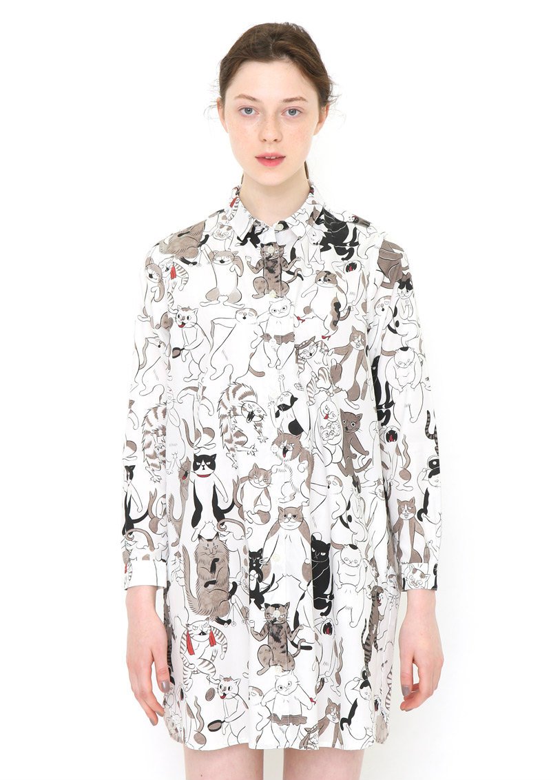 グラニフ Twitter પર 石黒亜矢子 シャツワンピース 乙女な猫や パンケーキをひっくり返す猫 歯磨きをする猫など いろんな表情の猫 達が集まったユニークなデザインです グラニフ T Co Sxwmxae31r
