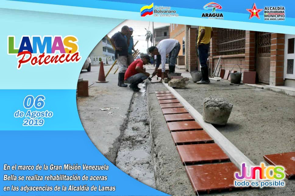 ¡ 𝑮𝑶𝑩𝑰𝑬𝑹𝑵𝑶 𝑩𝑶𝑳𝑰𝑽𝑨𝑹𝑰𝑨𝑵𝑶 𝑺Í 𝑪𝑼𝑴𝑷𝑳𝑬 !
En el marco de la Gran misión Venezuela Bella se realiza rehabilitación de aceras en las adyacencias de la Alcaldía de Lamas @NicolasMaduro @RMarcoTorres @DrodriguezVen @CiudadMCY @dcabellor @TareckPSUV