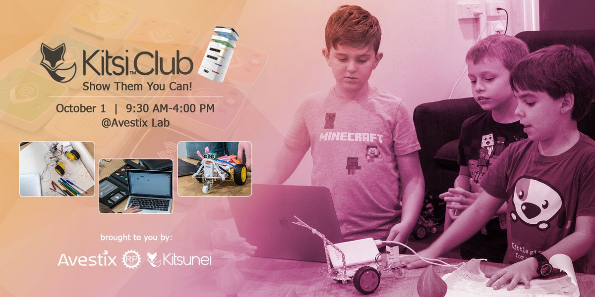 AvestixLab's tweet photo. Join us, Kitsunei &amp; @RoboticsPG for a day of fun &amp; hands-on problem solving using Kitsi Blocks. Children aged 8+ will learn STEM principles that set the foundation for careers in Science, Technology, Engineering and Maths.

Earlybird tickets: https://t.co/9eRMdv5yiF https://t.co/kLc0exoxc5