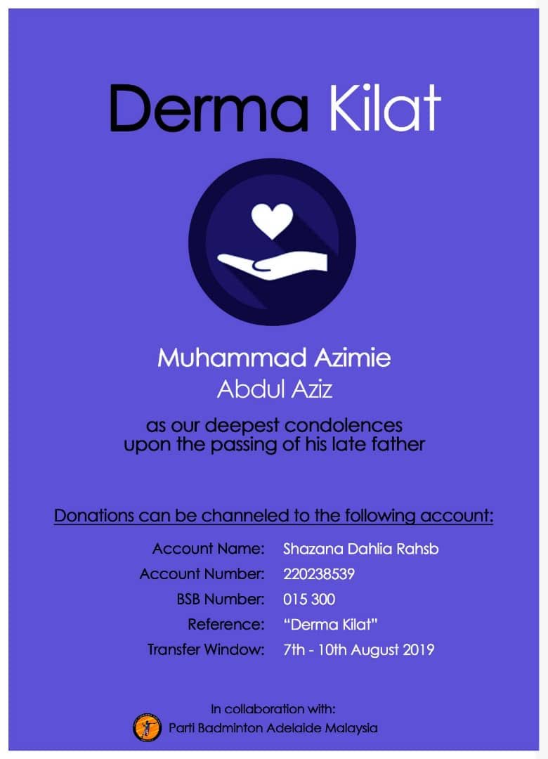 MASCA_SA's tweet photo. [ Tabung Kilat | SA ]

Our deepest condolences to Muhammad Azimie and family who have just lost his father, Allahyarham Abdul Aziz last week.

The collection will be finalized by 10th Aug 2019 by Mr. Zul and will be handed to Azimie's family during Eid Adha. https://t.co/gW9S5U9vN5