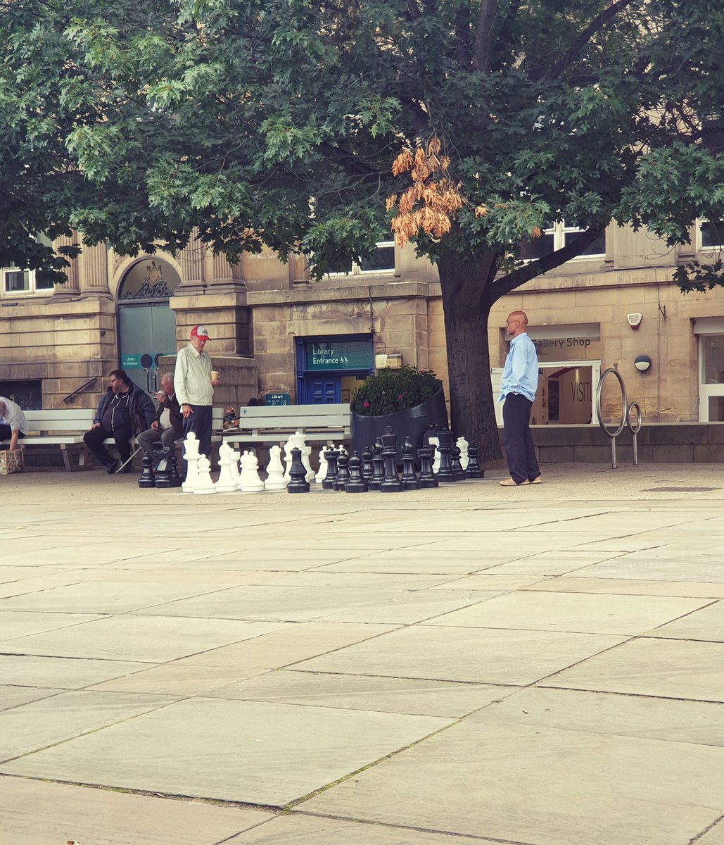 clevercommsco's tweet photo. I love watching the people who come together to play chess outside #Leeds Art Gallery. Almost like sitting in a square in France. 200 yards up the road, half naked man pinned down by three security guards. Gotta love a contrast... https://t.co/5h8OLeZLsc
