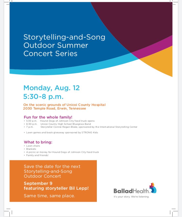 Make plans to go check out the UCHS Bluegrass Band and some wonderful storytelling on Monday at the Unicoi County Hospital.
