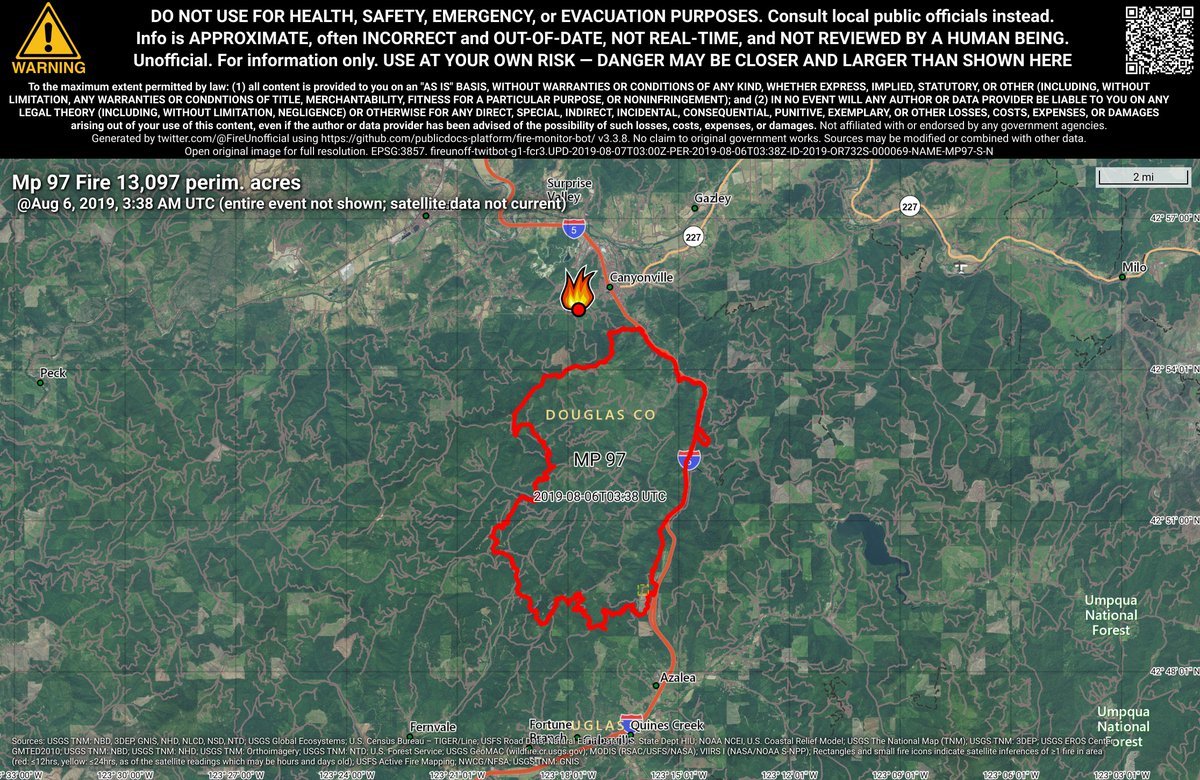 PacNWFireBot's tweet image. #Mp97Fire 🔥 unofficial, automated update.
At Canyonville, OR. ⚠️ DO NOT USE FOR SAFETY PURPOSES - See officials instead. May be incorrect; disclaimers in images.