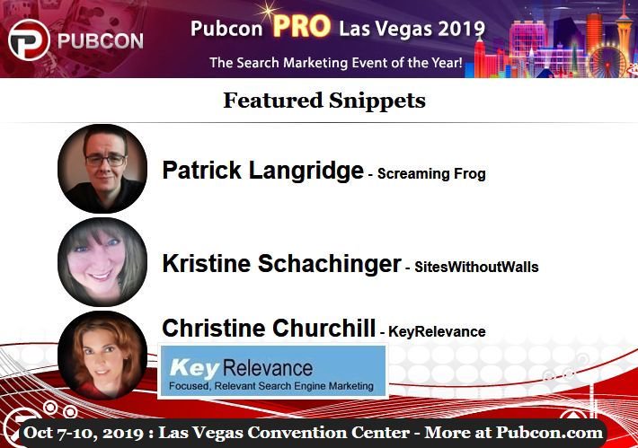 Need help with featured snippets? Get strategies and insights from <a href="/patlangridge/">Patrick Langridge</a>, <a href="/schachin/">Kristine (@schachin on Threads) 🇺🇦</a>, and <a href="/keyrelevance/">KeyRelevance</a> at Pubcon Pro in Las Vegas! 

Session Details: pubcon.com/session-detail… #SEO #LasVegas