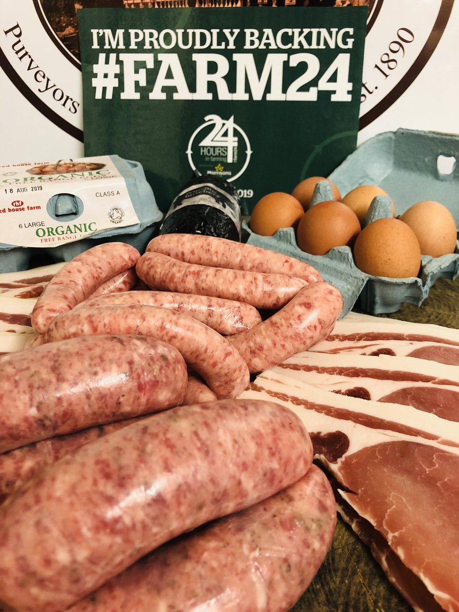 frostybutcher's tweet photo. COMPETITION TIME 

It’s #Farm24 tomorrow, and we’re giving away a ‘farmers full English breakfast’ 

12 x organic eggs 
8 x smoked dry cure bacon 
12 x unsmoked dry cure bacon 
12 x Chorlton porkies 
6 x old English bangers 
1 x @fruitpigcompany black pudding

RT &amp; FOLLOW #Farm24 https://t.co/2RQTv52pmw
