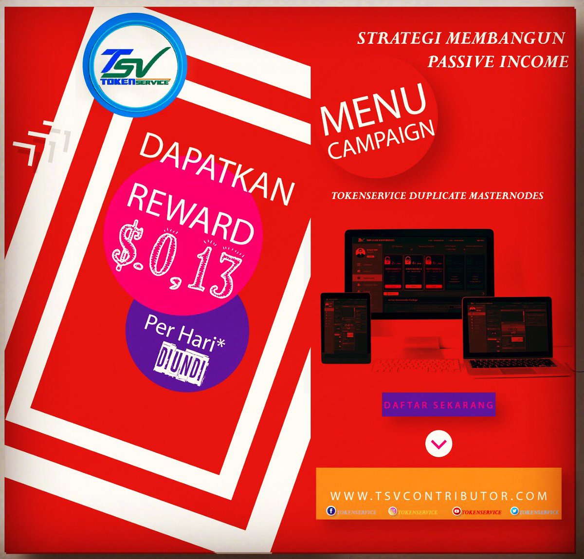 service_token's tweet photo. Mau Tiap hari dapet Reward USD yg bisa di konversi ke Aset Digital TSV?

Yuk Klik "Menu Campaign"
Berelancar di sosmed jadi makin menguntungkan.. 

Sign up Now : https://t.co/ADJYh5YyZS

Ayo Bergabung bersama komunitas Tokenservice dari seluruh Indonesia : https://t.co/IYIj9pqxTt https://t.co/Rioys6lrJi