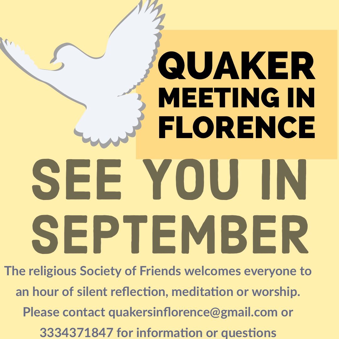 QuakersF's tweet photo. See you in September! It’s been an exciting 6 months starting Quakers in Florence, thanks to everyone for their support and interest. Have a great summer 😊 #Quakersinitaly #emes #fwcc #quakers #spirtualism #silencespeaks #thelightwithin #florence #quakersinflorence https://t.co/Y1xGvtKJqr