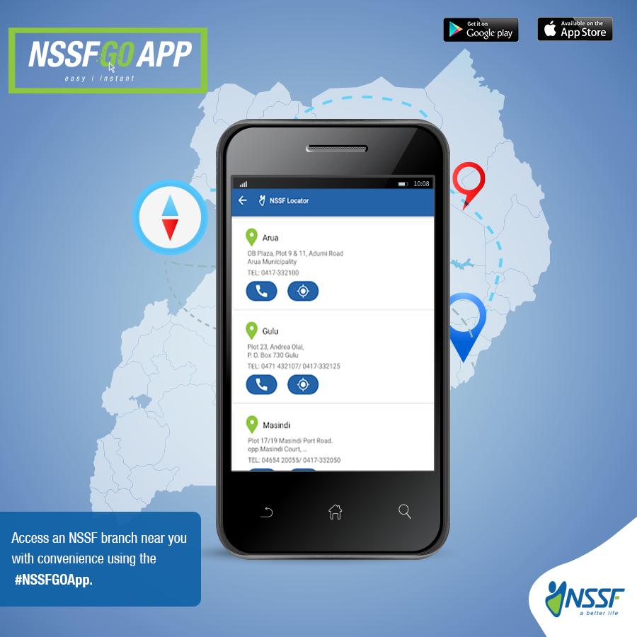 nssfug's tweet photo. #Didyouknow that you can easily locate an NSSF branch near you using the #NSSFGOApp?

Download the app today from Google https://t.co/dKvZVhVIT7 Apple store https://t.co/7V2KWv0S9P to experience this feature now. https://t.co/ZT6oOkMAzb