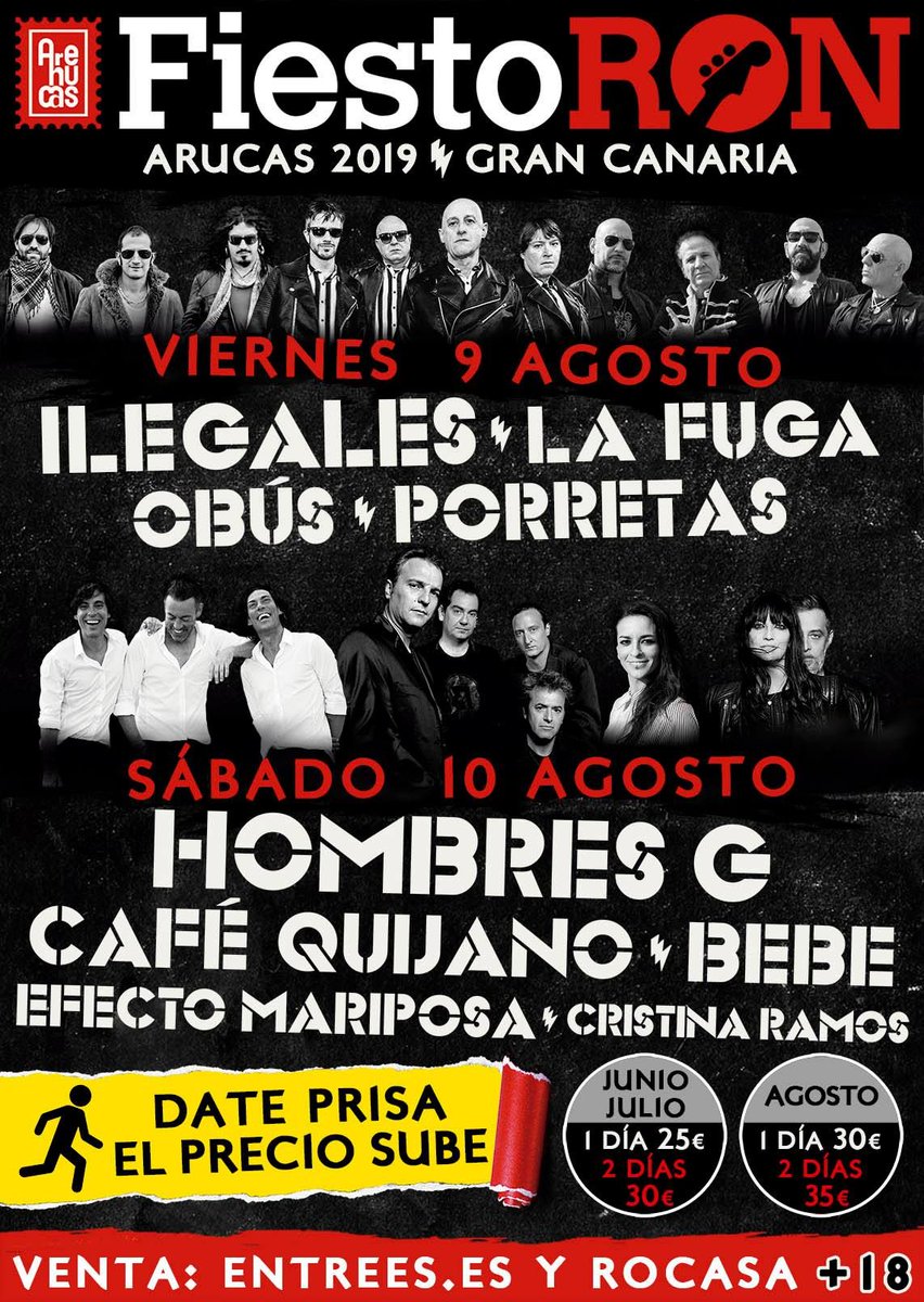 AsaltoSonoro's tweet photo. ❌CONCIERTOS FIN DE SEMANA | ASALTO SONORO MANAGEMENT❌
V|9:
- @Porretas5 en el Festival @Fiesto_Ron | Gran Canaria.
- @TheLocos en #Austria.
S|10:
- @LosNarco y @sinaiarock en el @Lanjarock_FST | Lanjarón (Granada).

#AsaltaElFinde #Conicertos #AsaltoSonoro #Agenda https://t.co/ywAfnpY50q