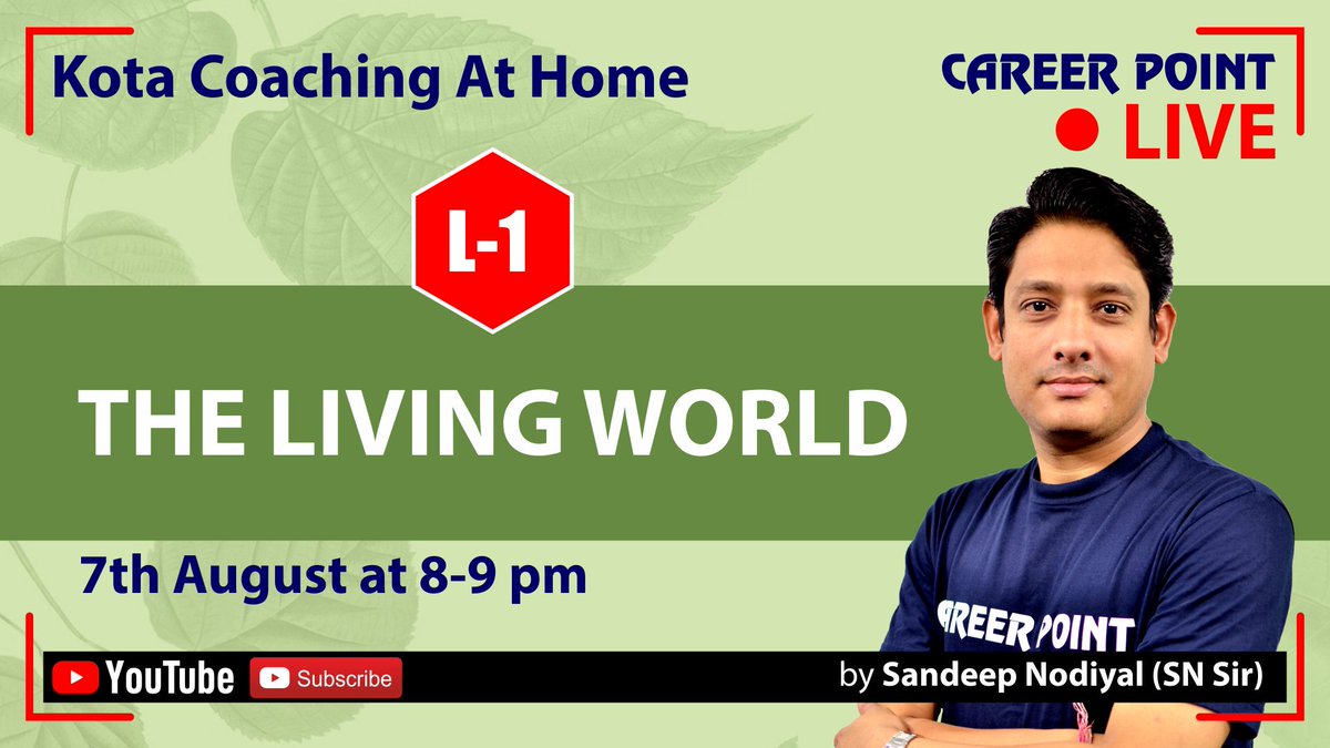 careerpointltd's tweet photo. Announcement! We are going to start Biology live classes from today at 8:00 pm daily on youtube. We will be live today with the Biology first session "The Living World".
Click here to set a reminder- https://t.co/eyt3JsJez2
#biologylecture #neetpreparationvideos #biology_coaching https://t.co/Hp3iajJ8mP