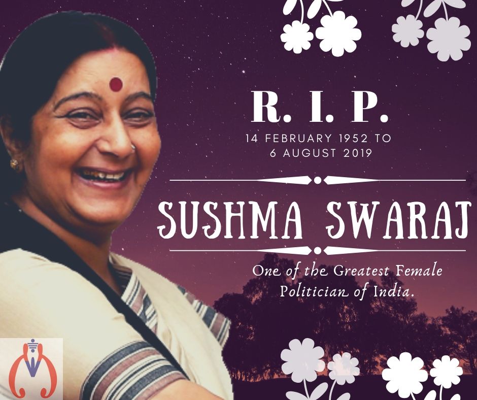 ShreeyaWeb's tweet photo. Greatest Female Leader of India and country will always miss you. 🙏🙏 #RIPSushmaji #RIPSushmaSwaraj https://t.co/0M7sQjl1Ui