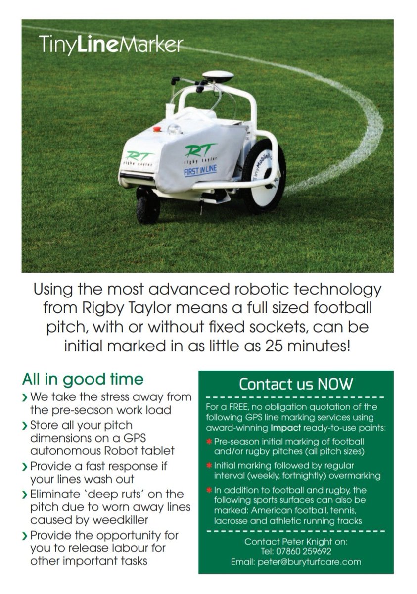Buryturfcare's tweet photo. Please contact us now for more info #effortlesslinemarking #markoutyourlines @rigbytaylor #summerjobsgroundsmen https://t.co/sG4hbGElP3