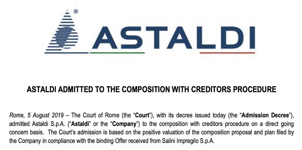 mwitcz's tweet image. Sąd w Rzymie pozytywnie ocenił plan restrukturyzacji #Astaldi i dał firmie zielone światło. astaldi.com/sites/astaldi1…
