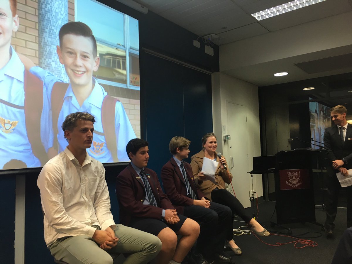 Marcellin's tweet photo. Old Collegian Jack Fisher with current students Anton, Joshua and parent Lexie Stewart sharing insights into Transition and opportunities beyond the classroom at Marcellin led by Transition Coordinator Ryan Edwards.
#BeMore #IAmKnow. https://t.co/uSHsAUpZ4S