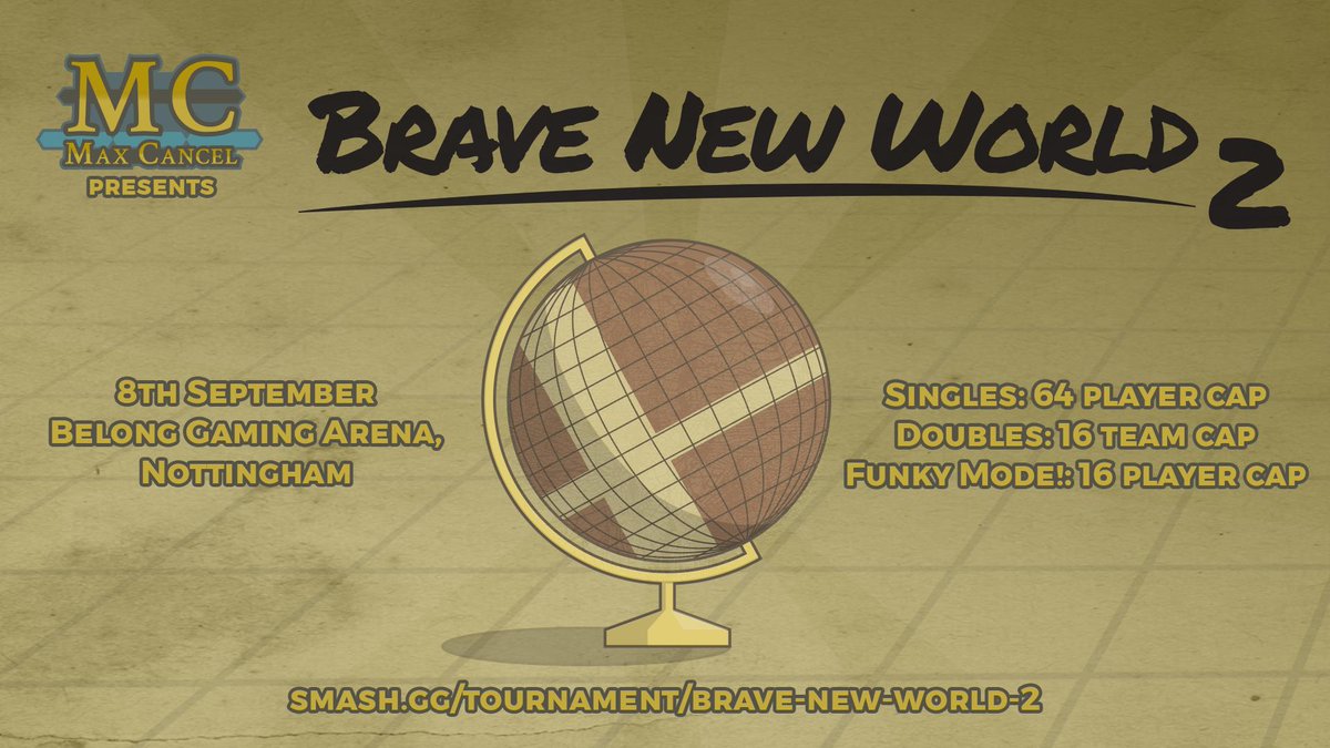 Brave New World 2 is on the horizon!
Nottingham’s 1st 64 entry Smash Ultimate tournament is coming thostedo you, hosted by MC &amp; <a href="/BelongNott/">Belong Nottingham</a> on September 8th!

Singles, Doubles and our resident free casual event Funky Mode are on the agenda.
Get Ready.

Smash.gg/tournament/Bra…