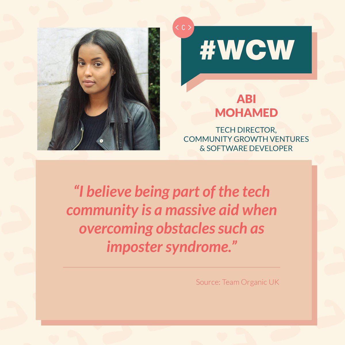 CodetteProject's tweet photo. "It’s difficult to land your first full time (paid) developer role but there are opportunities available; you just need to be in the tech ecosystem to see them" - @abii_mohamed 

#WCW #Woman #Crush #Tech #Technology #Inspiration #Startup #SuccessLooksLikeThis #TheCodetteProject https://t.co/wByU4f6aCo