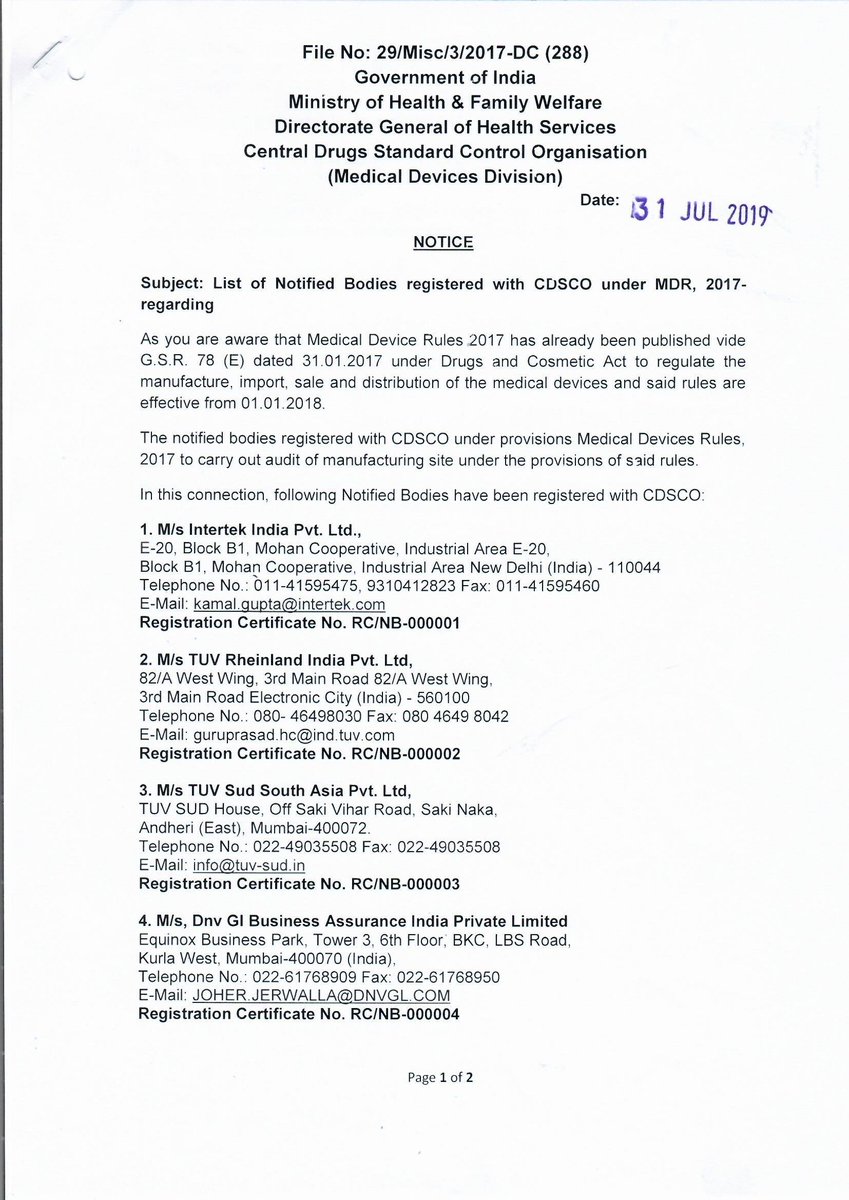 nucleusindia's tweet image. CDSCO published the list of notified bodies to perform the audit of medical device manufacturers sites as per IMDR 2017 

#MedicalDevices #IMDR #MDQMS #CDSCO #ISO13485
