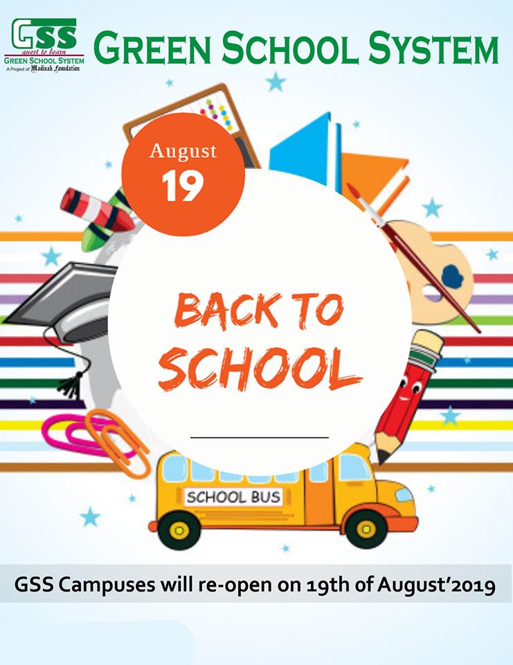 greenschoolsys's tweet photo. We hope you enjoyed a wonderful summer. We also hope you are relaxed, recharged and ready to start a new school year. 

All the Students and Staff of GSS are welcome Back to School. 

GSS Campuses will Re-Open on 19 of August'2019. 

#WelcomeBackToSchool 🙂 https://t.co/68bO5CQTb3