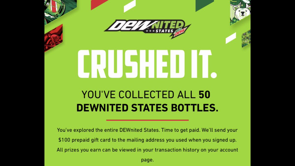 Best tasting contest I’ve ever won!!! Finally collected all 50 #DEWnited States, thanks @MountainDew