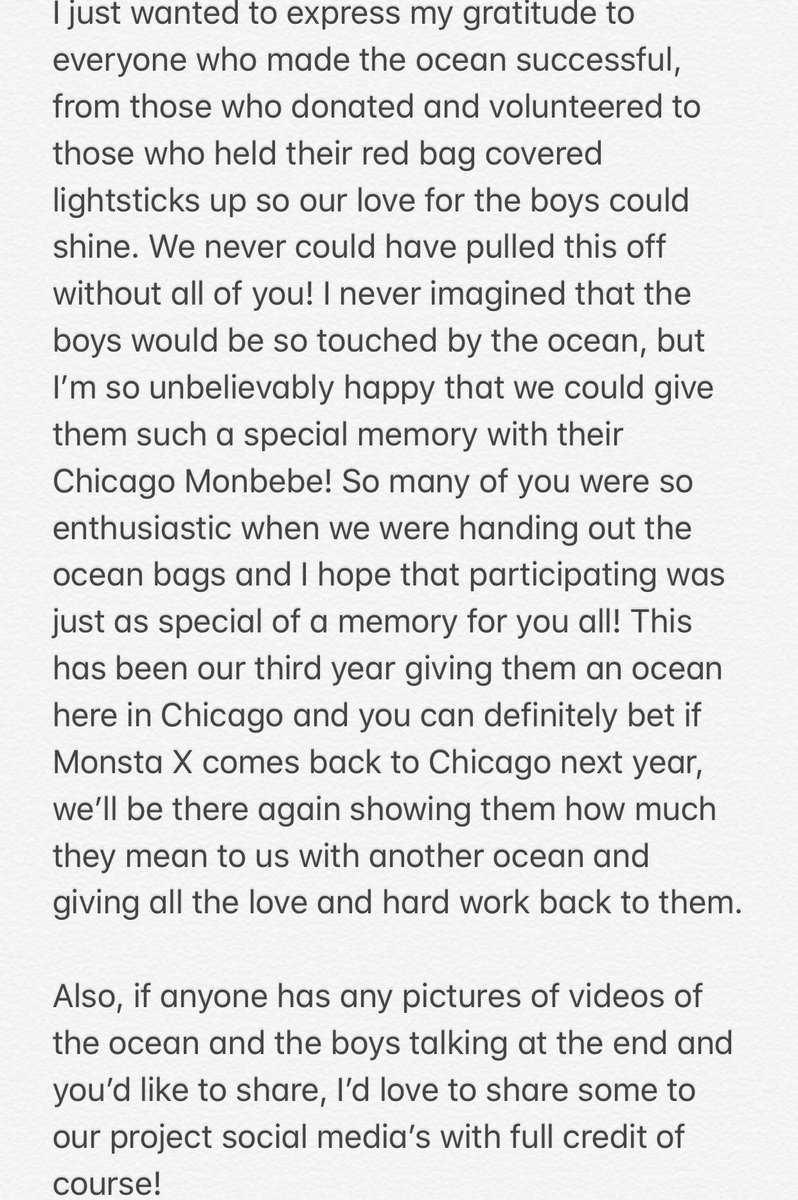 TeamMXChicago's tweet photo. Just a little thank you note after the show!
💜💜💜💜💜💜💜

#monstaxinchicago #MXinCHI #MXinUSA #MX #MBB #MONSTAX_WeAreHere2019  #MonstaXworldtour #monsta_x #fanproject #Monstax #Monbebe #몬스타엑스 #몬베베 https://t.co/XRTg4pAwBZ