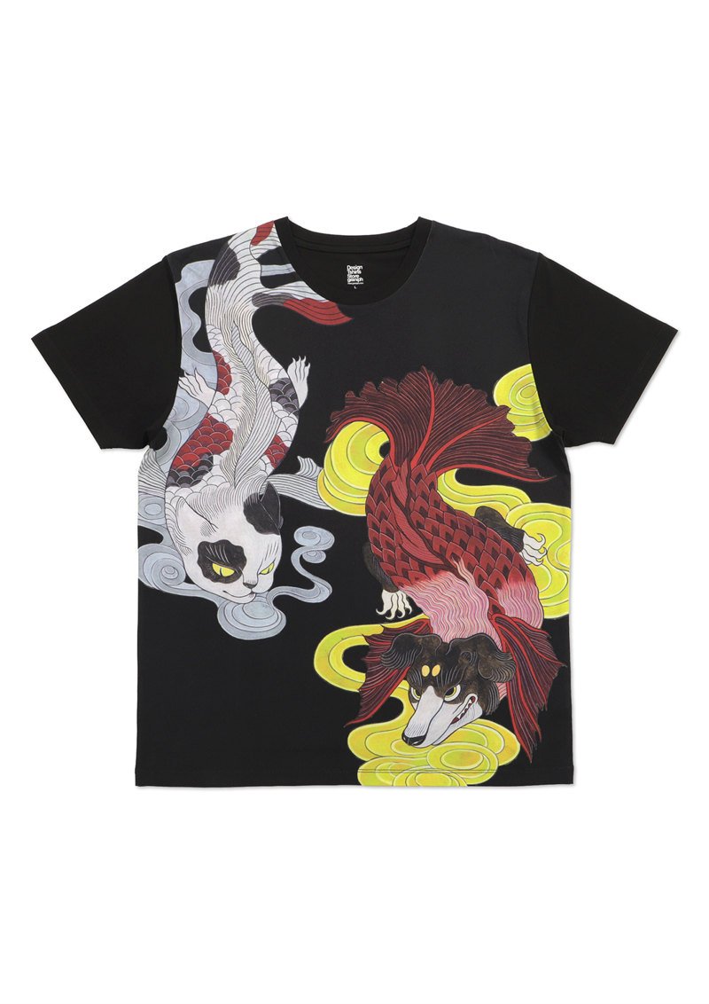 石黒亜矢子】狗面魚猫面魚Tシャツ。人面魚ならぬ、狗面魚と猫面魚を