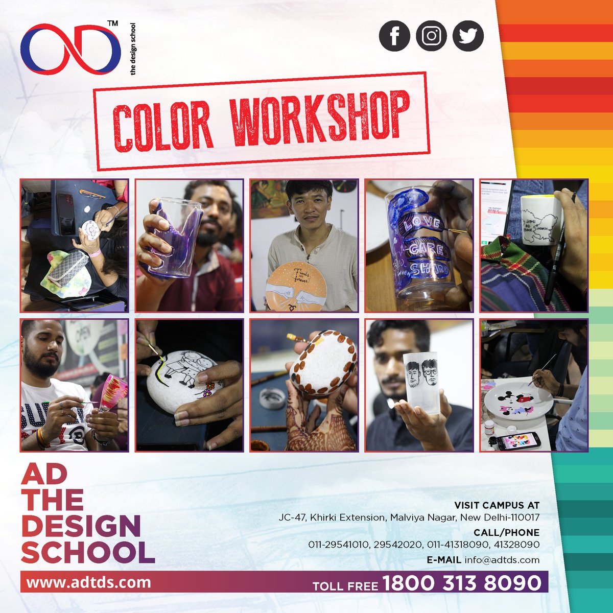 adtdsofficial's tweet photo. Inspite of monsoons showers,inspired by rainbow colours, students enjoyed,Theme based COLOUR WORKSHOP on 6th August 19, in the college premises,by painting and gifting qurios.Different mediums were tried.Students  painted and enjoyed on Glass, Stone, Acrylic  and Ceramic. https://t.co/TzmGeMxJZe