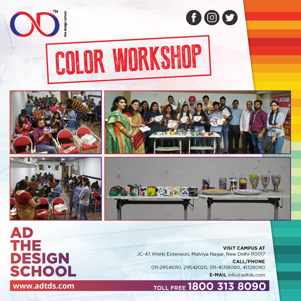 adtdsofficial's tweet photo. Inspite of monsoons showers,inspired by rainbow colours, students enjoyed,Theme based COLOUR WORKSHOP on 6th August 19, in the college premises,by painting and gifting qurios.Different mediums were tried.Students  painted and enjoyed on Glass, Stone, Acrylic  and Ceramic. https://t.co/TzmGeMxJZe