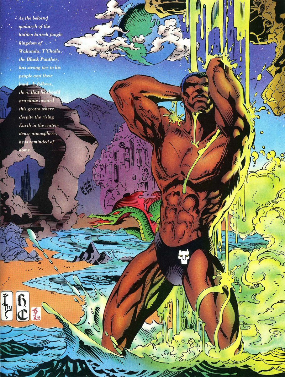 AnsiaVivaComics's tweet photo. #BuenosComicDias hoy luce turbo nuestro monarca africano favorito, #monetes. Disfrutando de sus lagos y aguas medicinales y de fondo la capital de esa orgullosa nación #WakandaForever
Y eso que a los gatos no les gusta el agua.
#Swimsuit2019 #BlackPanther art by #JamesFry https://t.co/Lgh6pu5qN2