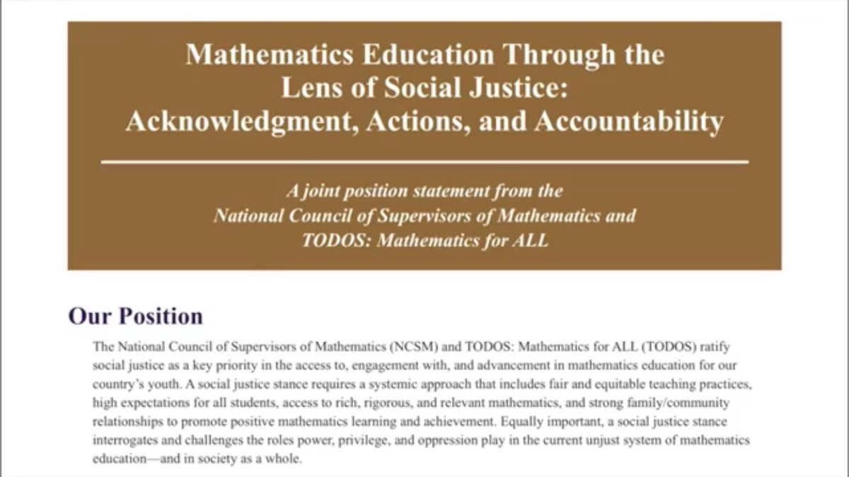 martinsean's tweet photo. To close achievement gap @DrKChilds suggests teaching for social justice. In his #buildmathminds19 session he summarized key points from @todosmath paper and then into 1 sentence. #mtbos https://t.co/8MpIckhkKY