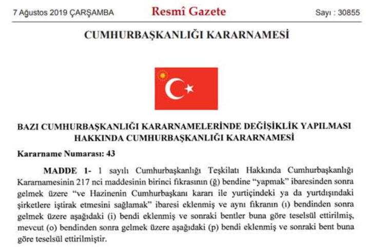 mahfiegilmez's tweet photo. Yeni Cumhurbaşkanlığı Kararnamesi yayınlandı. Hazine yurtiçi ve yurdışındaki şirketlere Cumhurbaşkanı kararnamesiyle ortak olabilecek. Amaç ne? Kriter ne? miktar limiti ne? Hazine niçin özel sektöre ortak olsun? Bilenler anlatırsa öğreniriz. https://t.co/RCrm4XxfDO