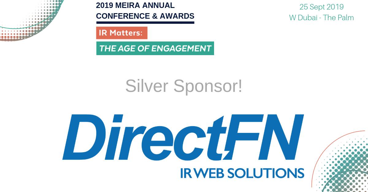 meirasso's tweet photo. Do you know who else is sponsoring the 2019 MEIRA Annual Conference &amp; Awards? @DirectFN is one of the experts on our IR website awards judging panel and also our silver sponsor. We can't wait to celebrate IR on 25 September in Dubai! Join us and register today! https://t.co/PlgWRn5w9A
