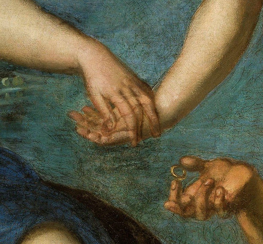 #Ducaledetails
Lui le propone il matrimonio, lei acconsente allungando la mano. Questo dettaglio appartiene a uno dei grandi capolavori esposti nella Sala dell'Anticollegio di Palazzo Ducale. Sapresti dirci il nome dell’opera e chi ne è l’autore? Domani sveleremo la risposta.