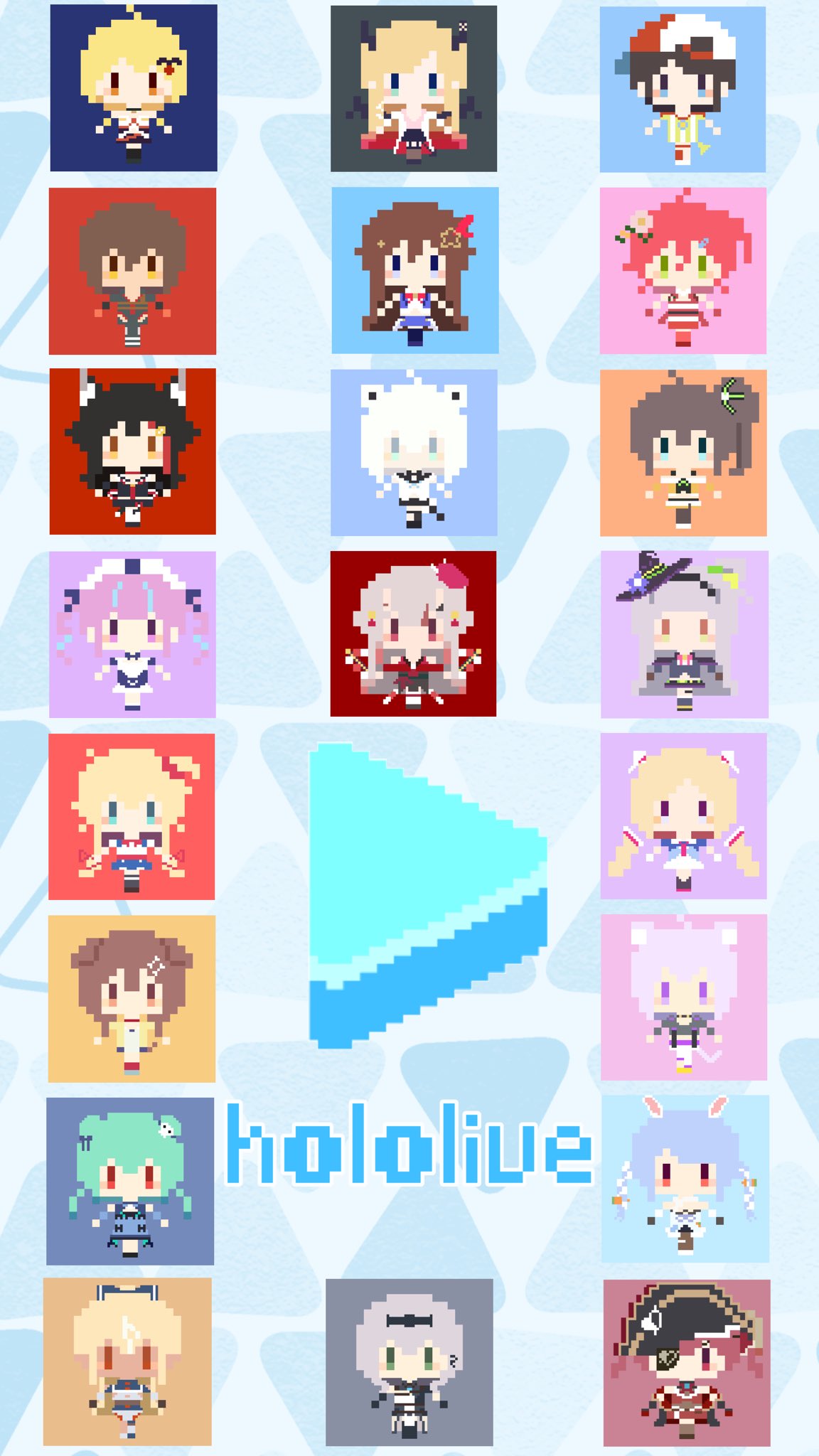Misaka みさか Sur Twitter ホロライブのライバーさん全員のドット絵をリメイクして壁紙を 作ってみました Soraart ロボ子art メルart 絵フブキ 祭絵 はあとart アロ絵 あくあーと シオンの書物 百鬼絵巻 しょこらーと プロテインザスバル みおーん絵