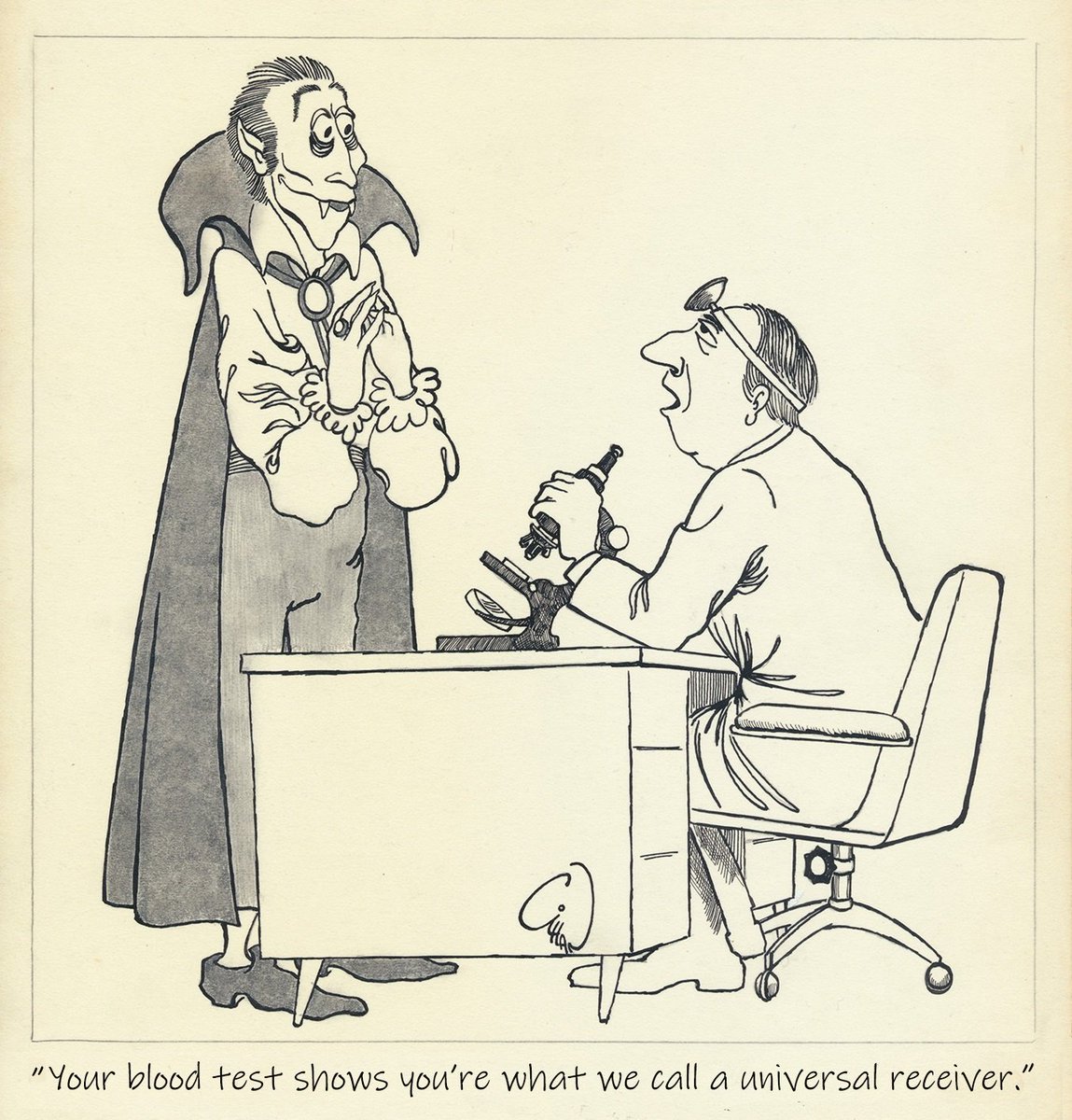 KoruCihan's tweet photo. One of my early pieces. #cartoon #art #illustration #drawing #ink #humor #jokes #gag #dracula #doctor #doc #medicine #blood #bloodpanel #diagnosis #bloodsuccer #receiver #universalreceiver #microscope https://t.co/JPq16laKEQ