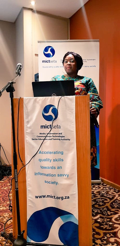 MictSeta's tweet photo. Mrs Thembisile Ndzubane from #MICTSETA paints a realistic picture on historically registered qualifications within the #MICTsector and proposed #4IR related courses that aim to meet the global technological advancements.#VendorSpecificProgrammesWorkshop https://t.co/yh7BU6UTFl