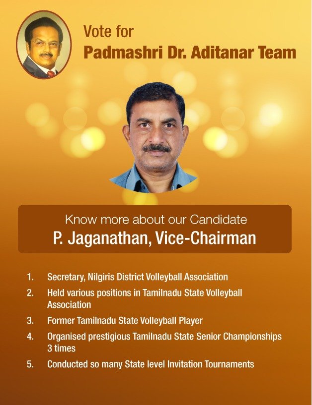 AdithanarTeam's tweet photo. Know More AboutMr. P. Jaganathan, Vice-Chairman

1.Secretary, Nilgiris District Volleyball Association.
2.Organized prestigious Tamilnadu State Senior Championships 3 times.
3. Conducted so many State level Invitation Tournaments and more…

Vote for Padmashri Dr. Aditanar team☝️ https://t.co/6EqwMpqItA