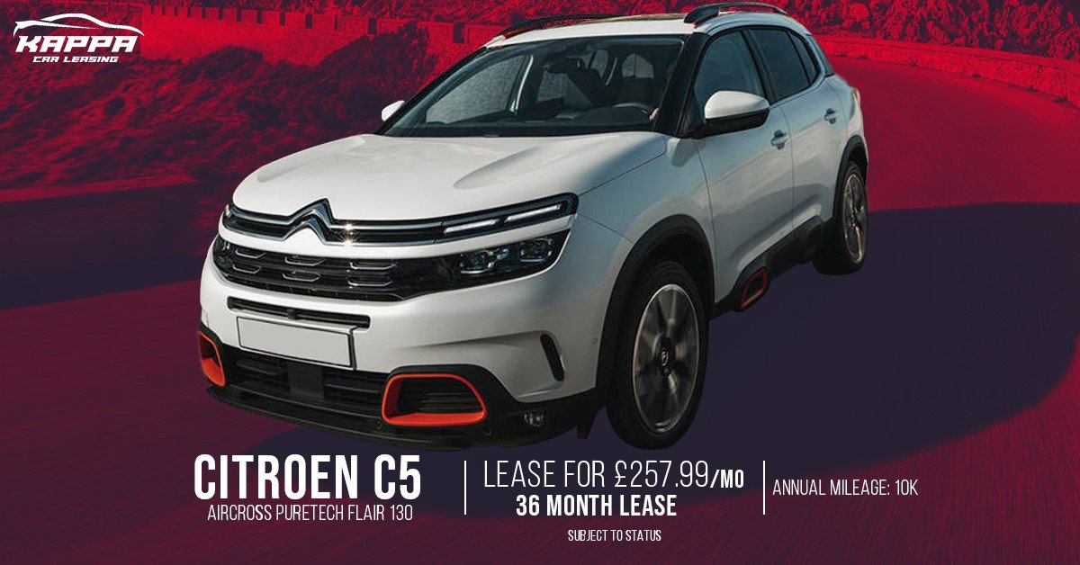 KappaCarLeasing's tweet photo. Wednesday's Special Offer...

Citroen C5 Aircross Puretech Flair 130

Lease for £257.99/mo 36 month lease with 10k annual mileage 

**Subject to status** https://t.co/HRjxyCqEMl