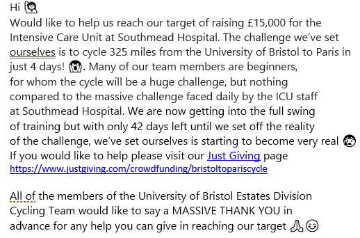 UoBrisECG's tweet photo. Estates Division Cycling Challenge is only in 42days! https://t.co/wkiFffv1HR