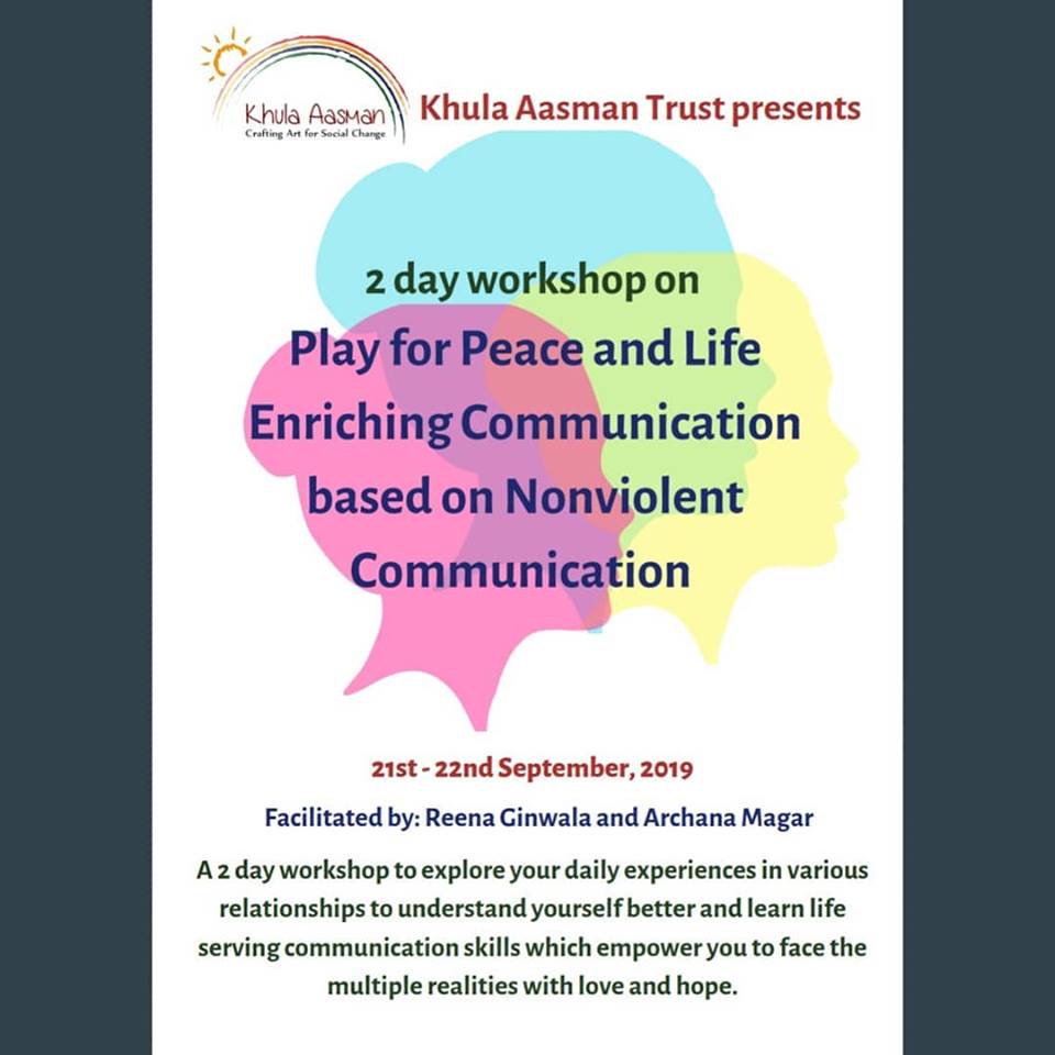 KhulaAasmanT's tweet photo. Save your dates for #workshop on #PlayforPeace & Life Enriching Communication based on #NonViolentCommunication. Find poster attached for details! #workshopsinmumbai #eventsinmumbai
#lifeenrichingcommunication #selfdevelopment #skilldevelopment #communicationskills #communication https://t.co/EM7SEe7499