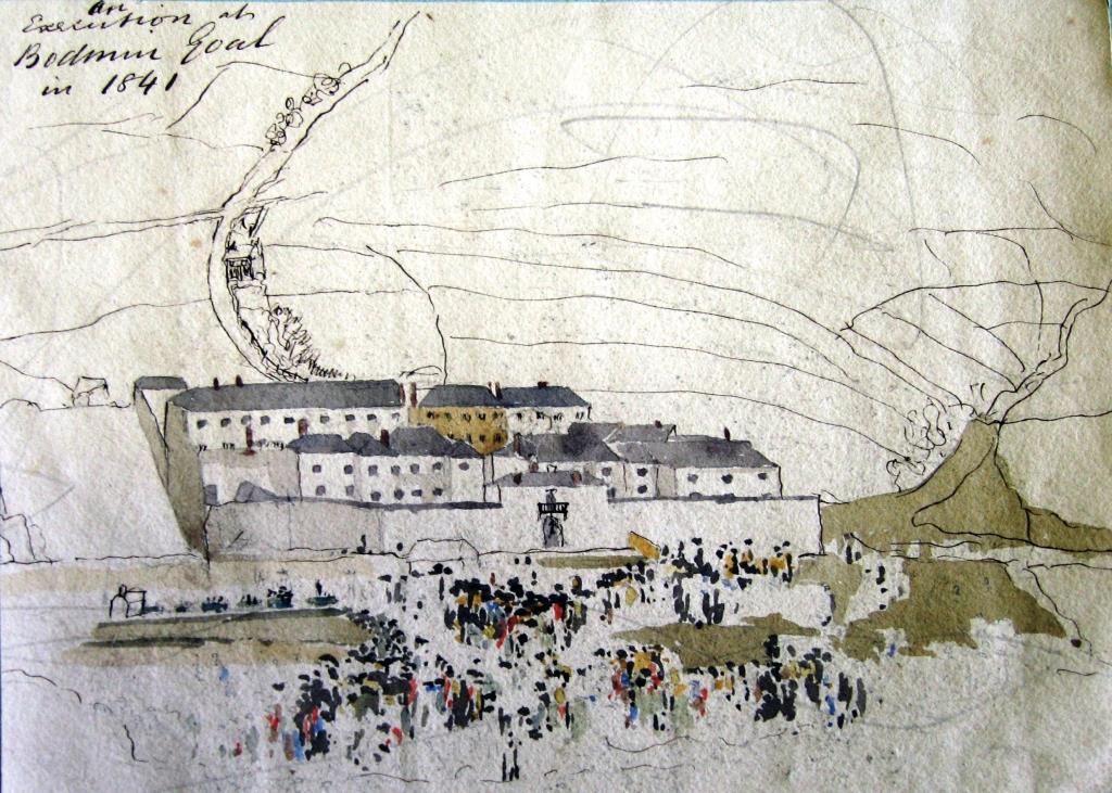 kresenkernow's tweet photo. From Baldhu to St Buryan our BRILLIANT collections cover the A-Z of Cornwall. While we may only have 28 records about Belowda, there’s over 100 for Budock Water, nearly 700 for Boscastle and a casual 20 000 for Bodmin. Here’s an 1841 sketch of an execution at Bodmin Gaol #kkaz https://t.co/SMwkHVmbIe