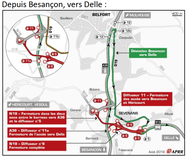 Prefet_90's tweet photo. ⚠️🚧 #A36 échangeur de #Sevenans 👷♀️durant la nuit du 7 au 8 août,de 20h à 6h du matin, la circulation sur la N19 sera fermée dans les deux sens 👷♂️ Pour plus d'infos ▶️ https://t.co/19LjHDOZDM
👇 4 itinéraires de déviation seront mis en place 👇 https://t.co/ZfatNAnw2H
