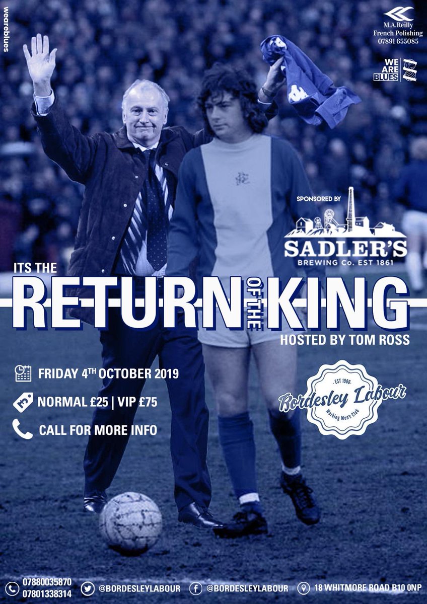 Check out this event at <a href="/BordesleyLabour/">Bordesley Labour WMC</a> sponsored by @sadlersbrewco.  Call the number for more info on tickets, will be a great evening!! Plenty of Peaky Blinder Lager too Drink too......
<a href="/supersalesagent/">Ian King The King ™</a> <a href="/brewrepsadler/">Marc</a> <a href="/PeteFinnie/">Pete Finnie</a> @bolwell_ryan #BCFC