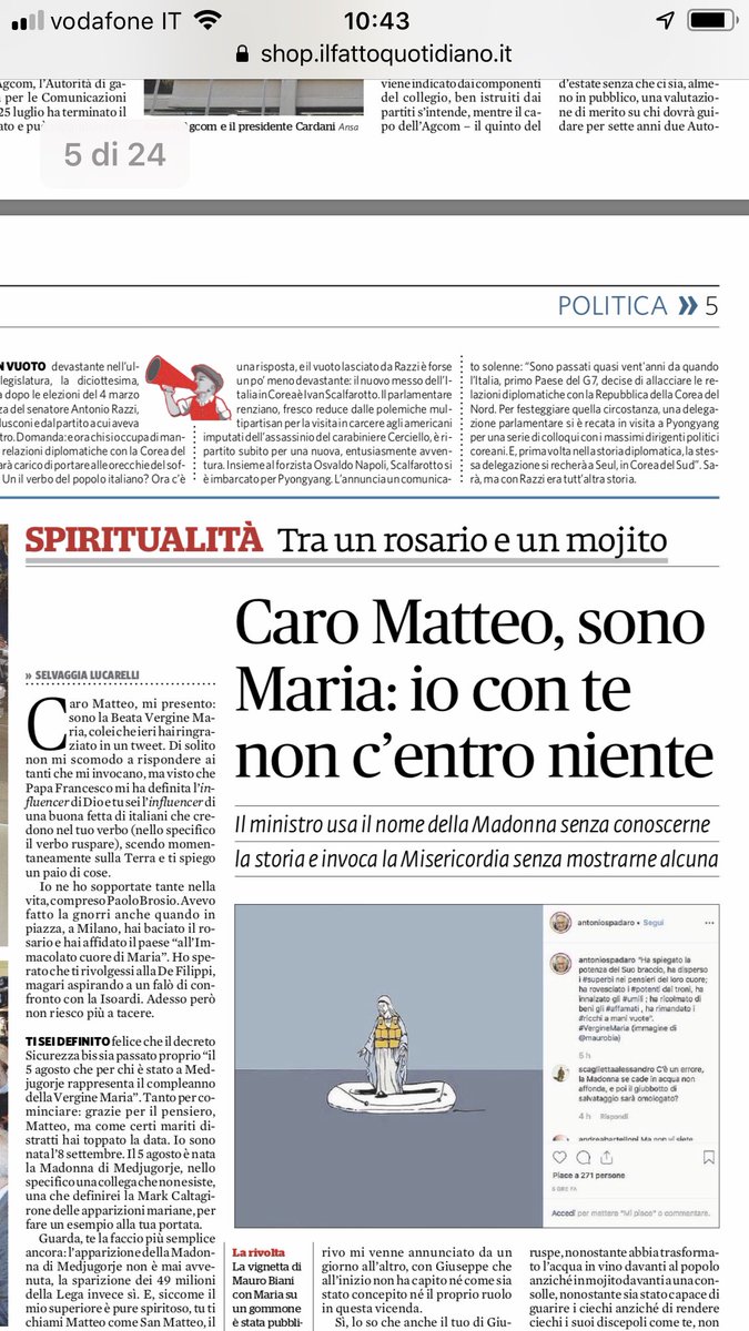 stanzaselvaggia's tweet photo. Oggi sul Fatto la Beata Vergine Maria scrive a Salvini. https://t.co/t0Rl3ZkXUm