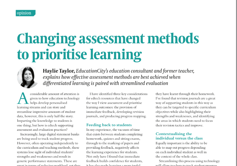 EducationCity's tweet photo. Our Education Consultant, Haylie, appears in Education Technology this month, talking about the benefits of differentiated learning and streamlined evaluation. Take a look on Page 30. It's well worth a read!
#primaryassessment @Educ_Technology https://t.co/tg13z6QLGQ